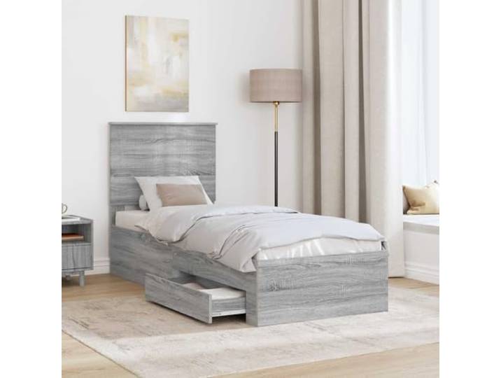 KTHLBRH Bettgestell, Sonoma-Grau und Silber, 70 x 190 cm Robustes Holz, minimalistisches Design, integrierter Behälter, Doppelzimmer