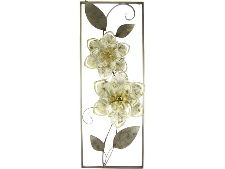 Bild I.GE.A. Metallbild Blumen Blätter Blume Wanddeko Wandskulptur Bild 3D Blüten , beige (farbe bild(er): creme), B:29cm H:74cm, Metall, Bilder, Bild, Skulptur Wanddeko Deko Terrassendeko Wandrelief Abstrakt