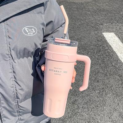 Uplifted Trends Large Capacity Stainless Steel Water Cup For Vehicles And Office Use With Straw Ice Dispenser Design pink