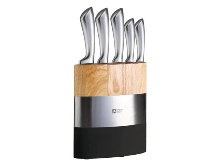 Richardson Sheffield FUSION Messerblock 5-teilig, formschöner ovaler Messerblock mit eleganter Materialkombination, inklusive 5 hochqualitativen Küchenmessern, Black