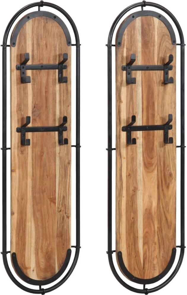 vidaXL Porte-manteaux muraux et 4 crochets 2 pcs bois massif d'acacia