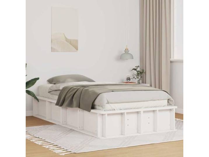 Massives Kiefernholz Plattformbettgestell Modernes Design 100 x 200 cm Weiß Plattform Bettgestell Massives Kiefernholz Bettrahmen 100x200 cm Bettgestell ohne Kopfteil Stabil Holzbett Matratzenbasis