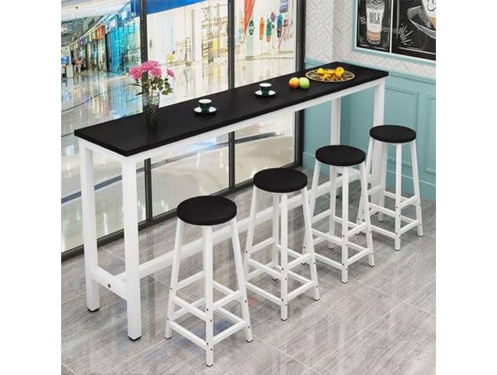 KERIVO Bartisch Schmaler Stehtisch,Industrieller Tresen-Stehtisch,für Küchen Restaurant Cafe Esszimmer Schwarz + Weiß 180×30×100cm