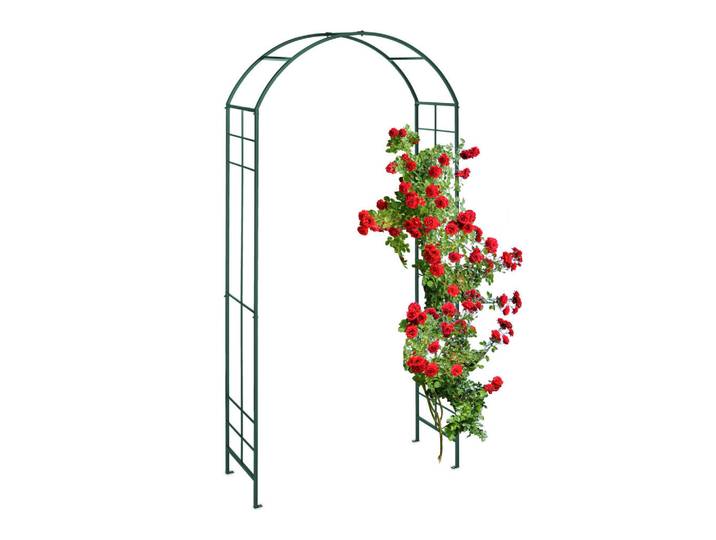 Relaxdays Rosenbogen Grün Metall pulverbeschichtet 224x110x41 cm, Dunkelgrün, 110x224x41 cm, Dekoration, Gartendeko