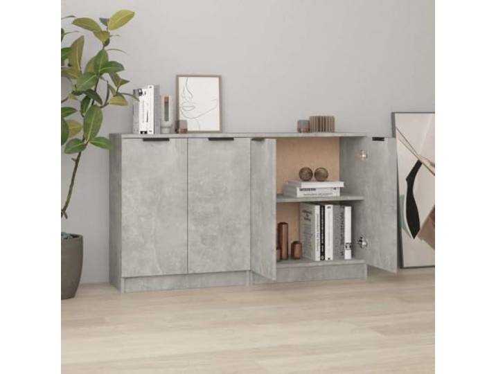 HEFZGDB Sideboards mit Wandhalterung zur Sicherung, multifunktionale Beistellschränke mit reichlich Stauraum und Pflegeleichte Kommoden aus Holzwerkstoff, 2 Stück in Betongrau