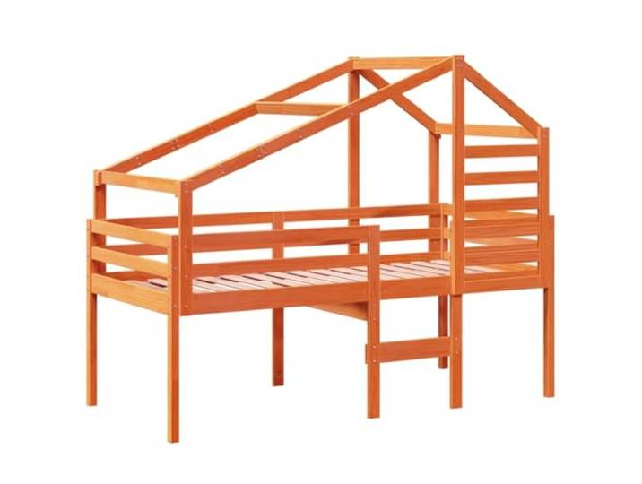 KTHLBRH Hochbett mit gewachstem Dach 80 x 200 cm aus Kiefernholz Massives Kiefernholz, sicheres Design mit Brüstung, integrierte Leiter, für Kinderzimmer