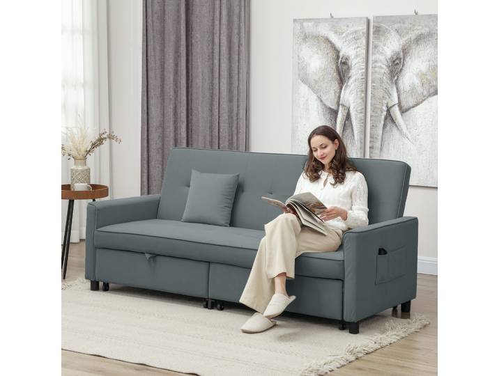 HOMCOM Canapé Convertible 3 Places Clic-Clac Gris