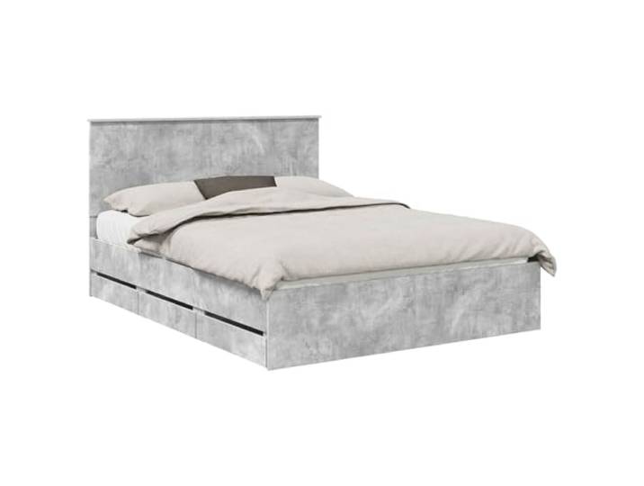 PUGYNBK Bettgestell, Grau, Beton, 150 x 200 cm, Holz Feste Lamellen, versteckte Schubladen, freistehend, einfache Reinigung