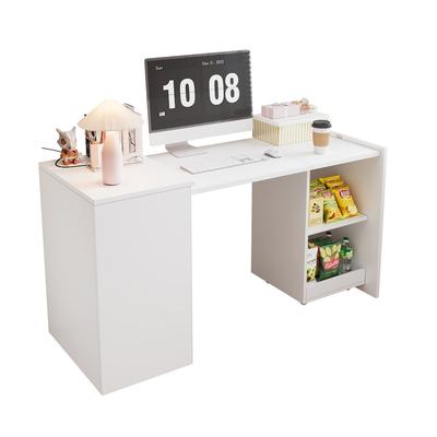 Merax Schreibtisch 126x55x75 cm Klapptisch 2-in-1 mit Regal und Stauraum, Multifunktionaler Computertisch mit Rollen, Weiß
