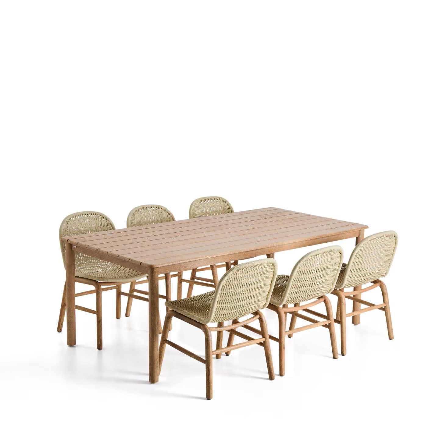 Kave Home Tuinset met Sori tuintafel en 6 Alipa stoelen, Ecru, B/D: 200 x 100 cm