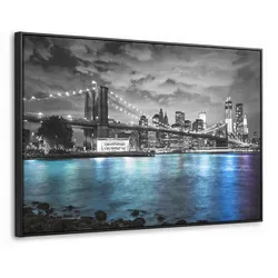 LEINWAND Bilder mit Rahmen - New York - Skyline - Stadt - Blau - 90x60