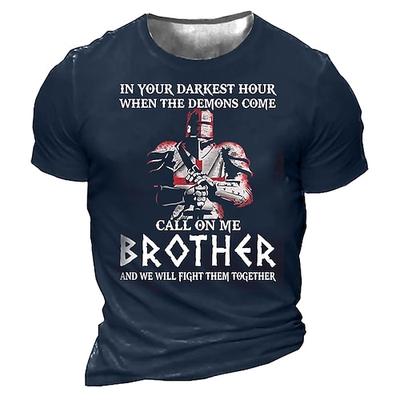 Herren Grafik T-Shirt mit Bruderschaft 'Ruf mich an Bruder' Kreuzritter-Ritter Loyalität Unterstützungsdesign