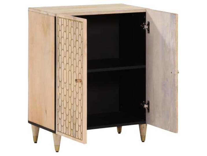 KGHFDVB Beistellschrank 60x33x75 cm Massivholz Mango Handgeschnitztes Design, Stauraum, Holzbeine, Dekoablage, Unikat