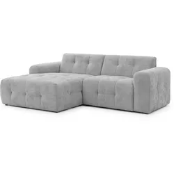 ECKSOFA Kozy im Bumpy-Design mit fester Rückenlehne aus weichem Hellgrau Chenille-Stoff - Ottomane links