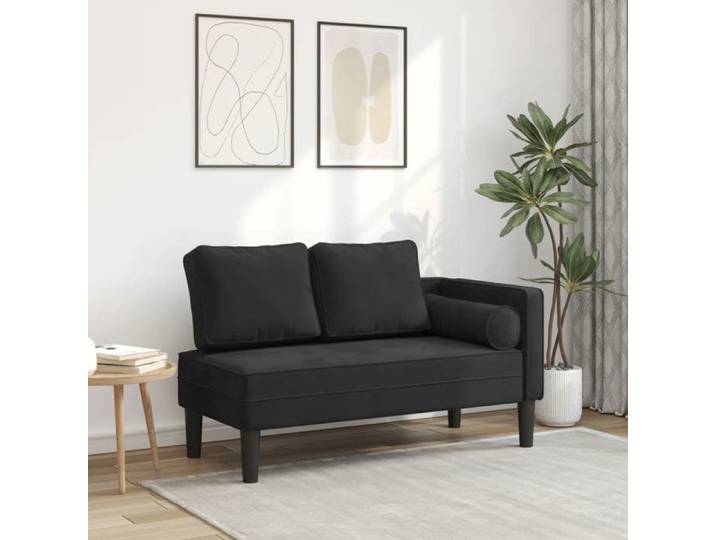 Chaise longue avec coussins noir velours 4007576