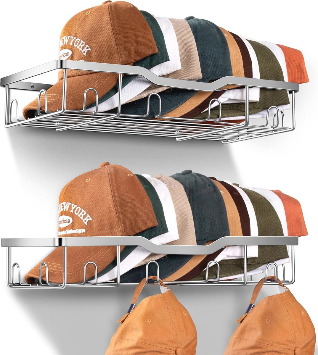 Metalen wandgemonteerd hoedenrek voor 20 baseballpetten