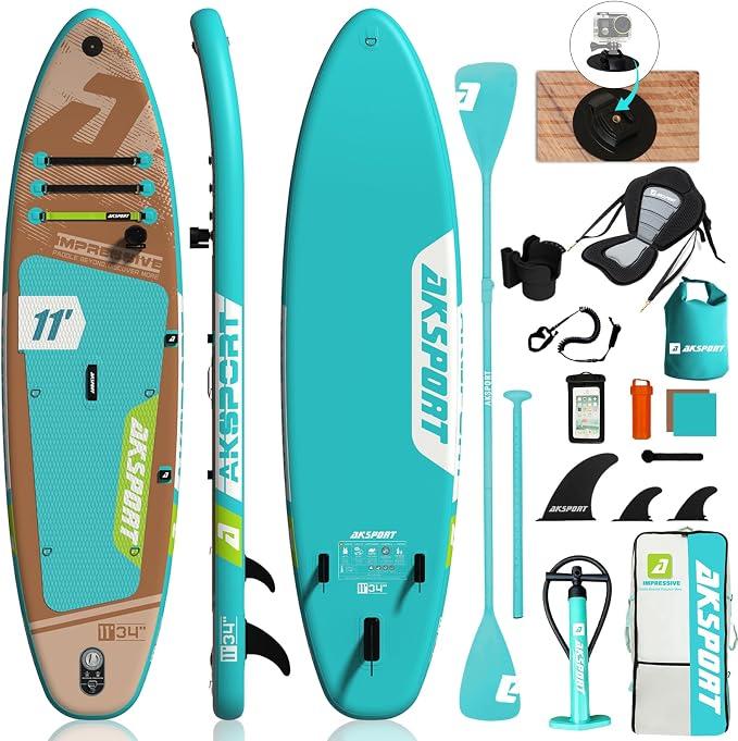 11' aufblasbares SUP Board mit Premium-Zubehörset 34 Zoll extra breit rutschfeste Deckoberfläche, Stand Up Paddling Board für Erwachsene Jugendliche alle Level