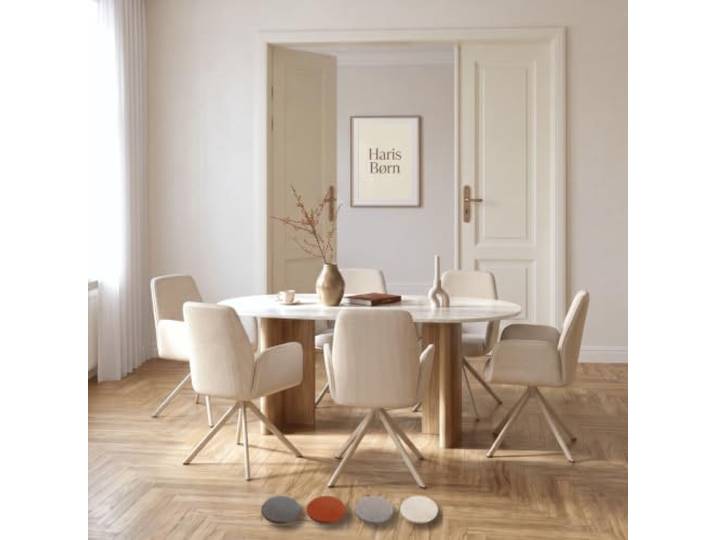 Haris Børn® Esszimmerstühle drehbar mit Armlehne (6er Set) Beige, Gestell grau - Esszimmerstuhl & Drehstuhl Esszimmer - Esstisch Stühle, Küchenstühle - 30 Tage risikofrei testen