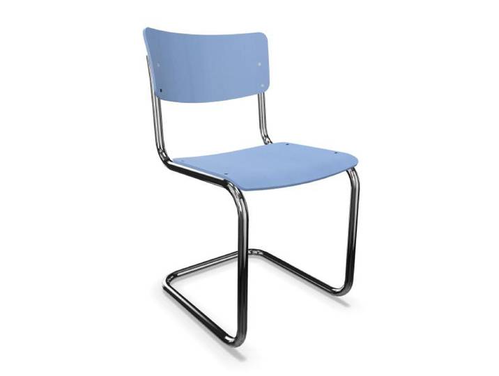 THONET chaise S 43 (Powder blue - Hêtre II and acier chromée)