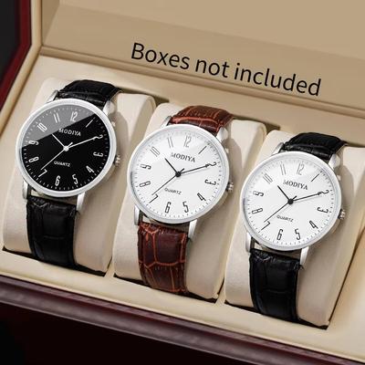 Modern Mode Marketplace Mens Arabic Dial Watch Set With Leather Strap Mens Arabic Dial Watch Set With Leather Strap