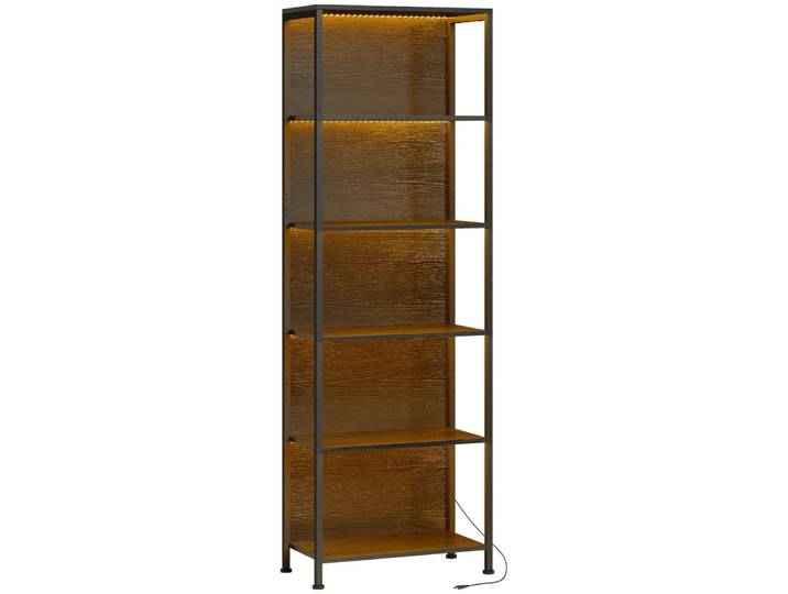 Bibliothèque 5 niveaux éclairage led 7 couleurs cadre en acier noir