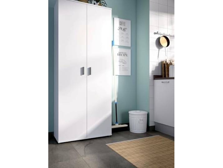 Dmora - Armoire Polyvalente Forcola à 2 Portes\, Multifonctionnelle Porte-Balai et Chaussures\, 78x35h190 cm\, Blanc