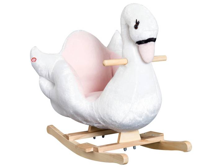Homcom Kinder Schaukeltier Weiß Plüsch Holz, 40x57x60 cm, Spielzeug, Sonstiges Spielzeug