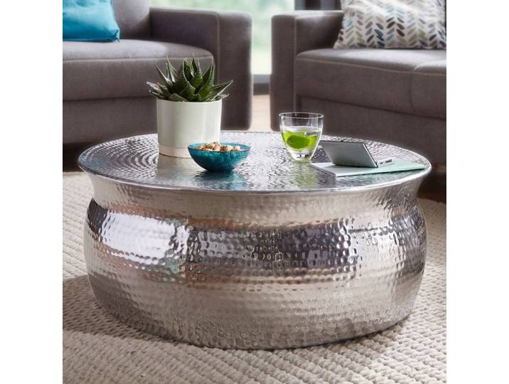 Table basse ronde 75x31 cm en aluminium argenté