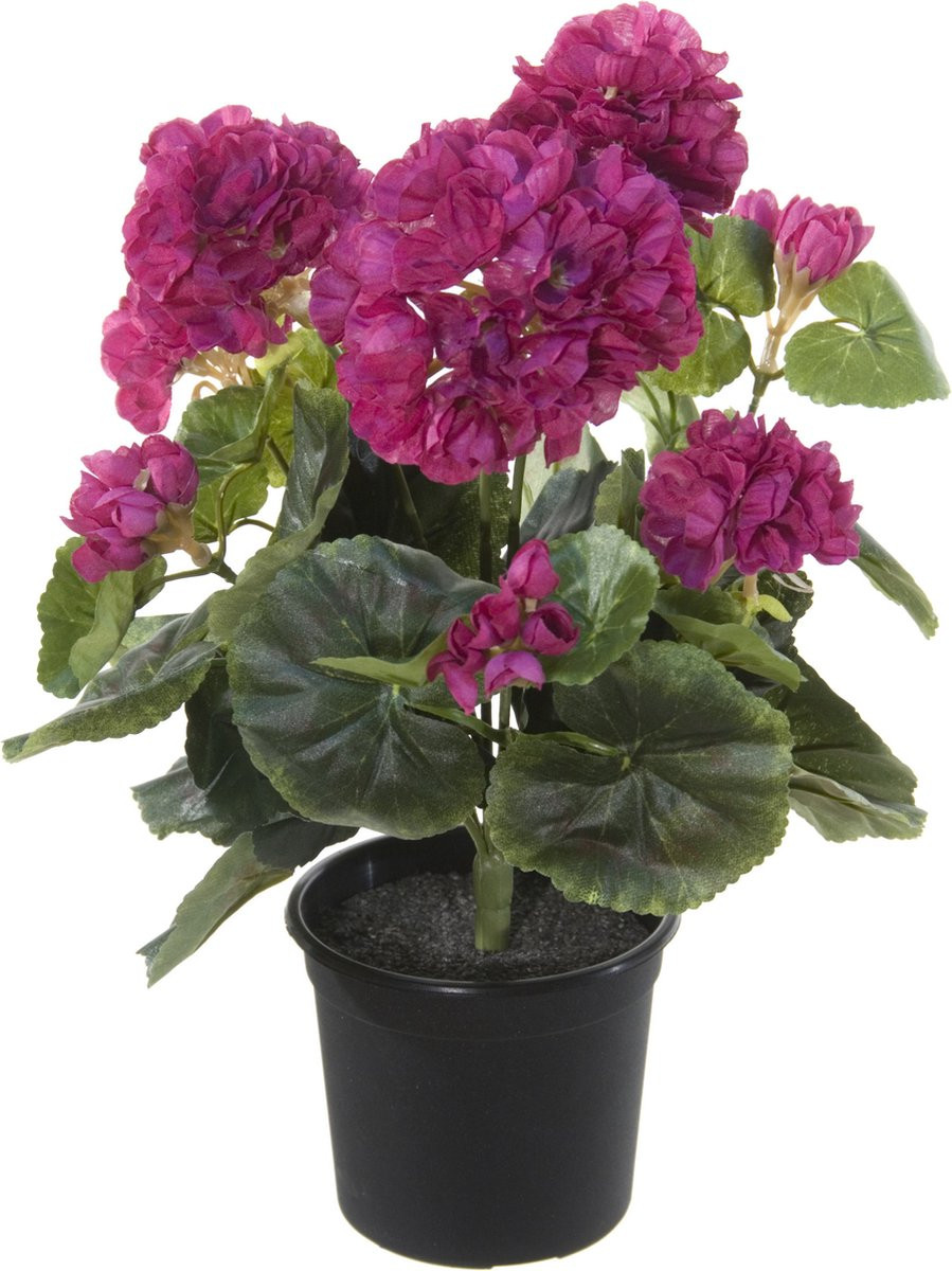 Louis Maes Geranium Kunstplant in pot - Fuchsia - Hoogte: 35 cm
