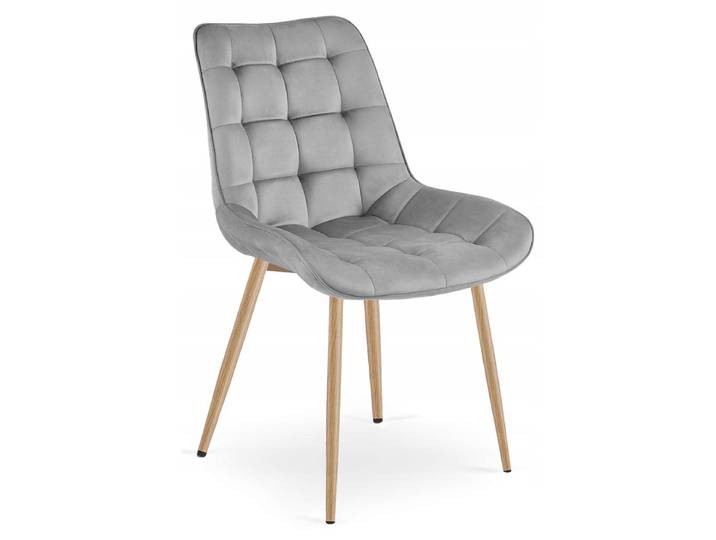 Chaise de design Bera en velours gris clair avec pieds en chêne