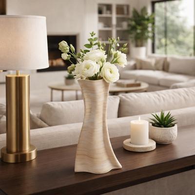 Sagebrook Home Decorative Vase - Tan Porcelain 3D Printed Textured