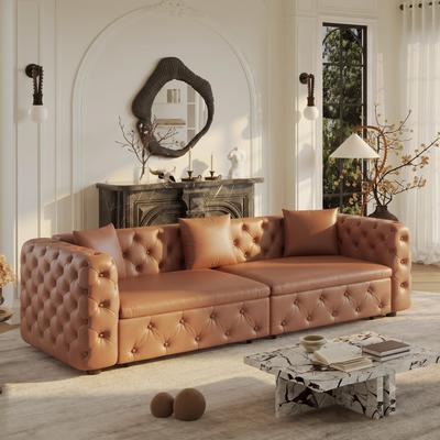 "GDFStudio - Cora 89"" 3-in-1 Pull Out Sofa Bed, 4-Seater Tufted, Includes 3 Pillows, Metal Frame"