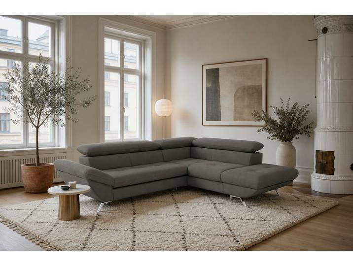 foamnova Ecksofa Breda, Ottomane links oder rechts, B 255 cm, 4 Sitzplätze, Klappbare Kopfstützen bis 88 cm, 4 Sitzplätze, schadstoffarm