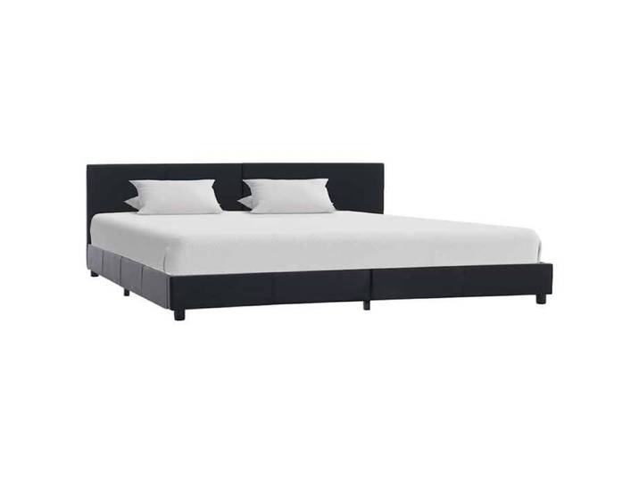 Cadre lit noir similicuir 180x200 cm rembourré élégant design moderne grand format chic