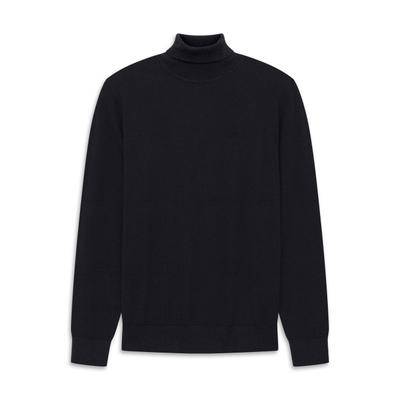 Rollkragenpullover BUGATTI "Regular Fit", Herren, Gr. L, schwarz (390, marine), 95% Baumwolle, 5% Kaschmir, unifarben, regular fit, ohne Ausschnitt, Pullover Rollkragenpullover, Regular Fit Baumwolle-Kaschmir