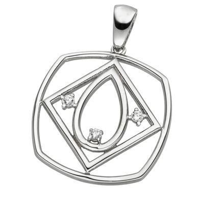 Kettenanhänger JOBO "Fantasie Anhänger 25 mm", silber (silber 925, weiß), Schmuckanhänger, Damen, Silber 925 (Sterlingsilber), Kettenanhänger, 925 Silber rhodiniert mit 3 Zirkonia