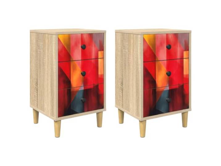 KDVXBCQJH Nachttisch 2er Set Sonoma-Eiche 36x33x60 cm Nachtschrank Kompakte Beistelltische fürs Schlafzimmer mit 6 Schubladen, erhöhen Standfüßen und dekorativer Frontmusterung.