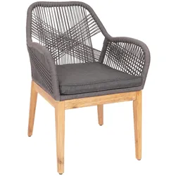 Décoshop26 - Moderner wetterbeständiger Gartenstuhl aus Akazienholz mit abgerundeter Rückenlehne aus grauem Flechtseil und 04_0010102