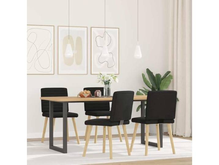 KGHERMDF Esszimmerstühle 4 STK. Schwarz Stoff Polyesterbezug, Metall-Holz-Gestell, Schaumstoffpolsterung, für Esszimmer und Wohnzimmer