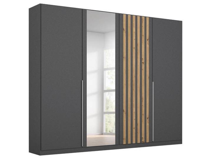 Drehtürenschrank 226 cm Lamella Grau/Eiche Dekor
