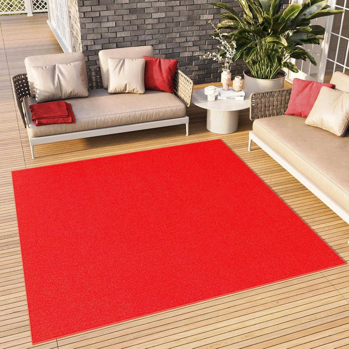 Vierkant Vloerkleed - Laagpolig Tapijt - Polypropyleen - Rood