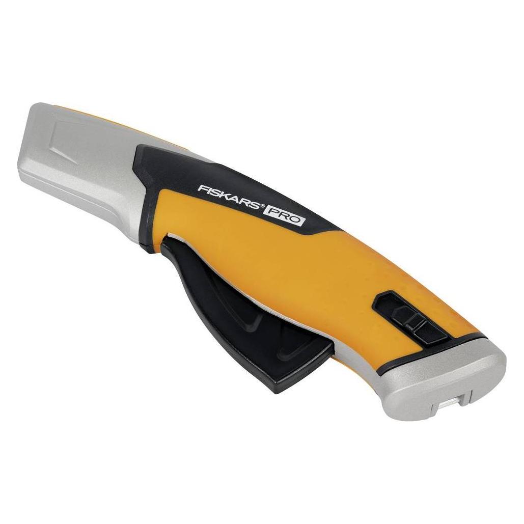 Fiskars Pro Sicherheits-Universalmesser mit einziehbarer Klinge, Länge 17,7 cm, Rostfreier Stahl/Kun (Cutter) (1062938)