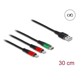DELOCK USB Ladekabel 3 in 1 Typ-A zu 2 x Lightning 30 cm