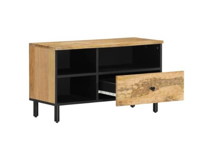 GKHPYURE TV-Schrank 80 x 33 x 46 cm aus massivem Mangoholz Massives Mangoholz, Finish und Eisenbeine, Stauraum, Ausstellungsfläche, Montage erforderlich