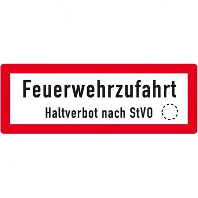 Schild I Hinweisschild Feuerwehrzufahrt Haltverbot., Aluminium RA0, reflektierend, 594x210mm, DIN 4066, nach StVO
