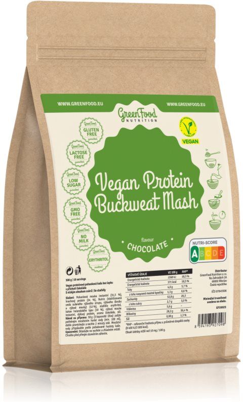 GreenFood Nutrition Vegan Protein Buckwheat Mash bouillie de sarrasin avec protéines saveur Chocolate 500 g