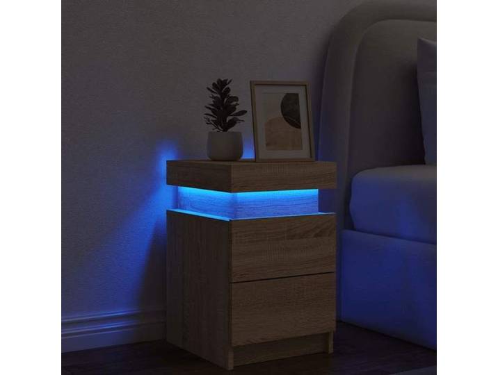 Table de chevet avec lumières LED - WIENS - Chêne sonoma - 35x39x55 cm - Lumières LED réglables