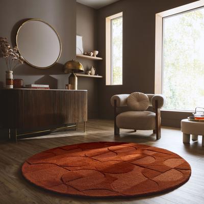 Wollteppich FLAIR RUGS "GIGI", orange (terrakotta), H:8mm Ø:160cm, Wolle, Teppiche, aus 100% Wolle, geometrisches Design, fußbodenheizungsgeeignet