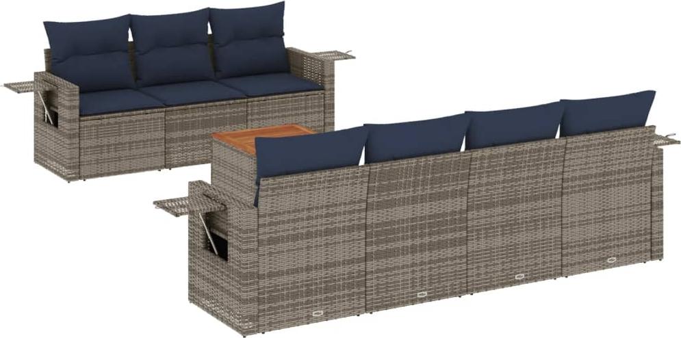 vidaXL 8-teiliges Gartensofa-Set mit Kissen, grau, Polyrattan