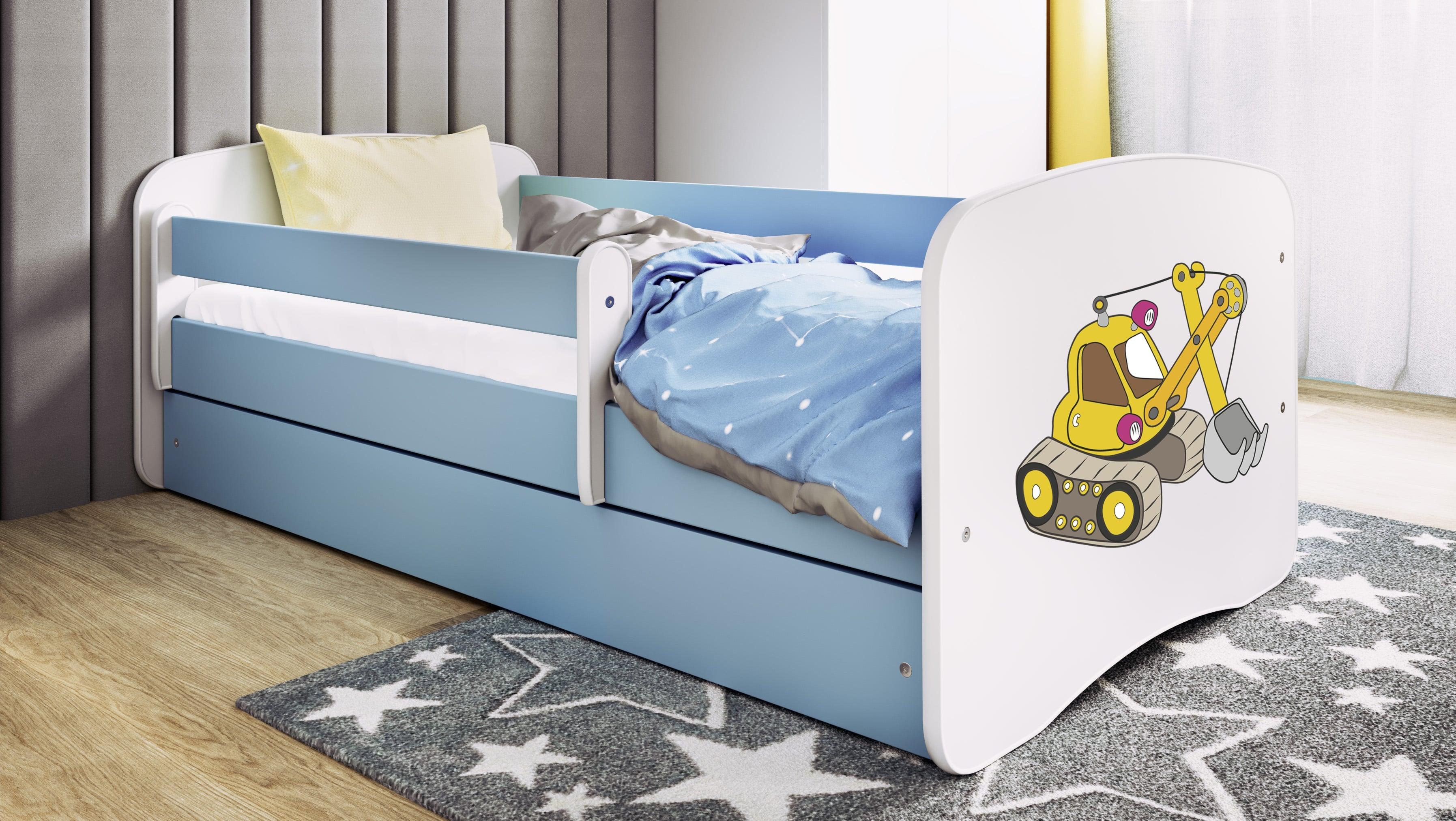 Kinderbett Jugendbett Bagger 70x140, 80x160, 80x180 cm - Komplettset mit Matratze, Schublade & Rausfallschutz